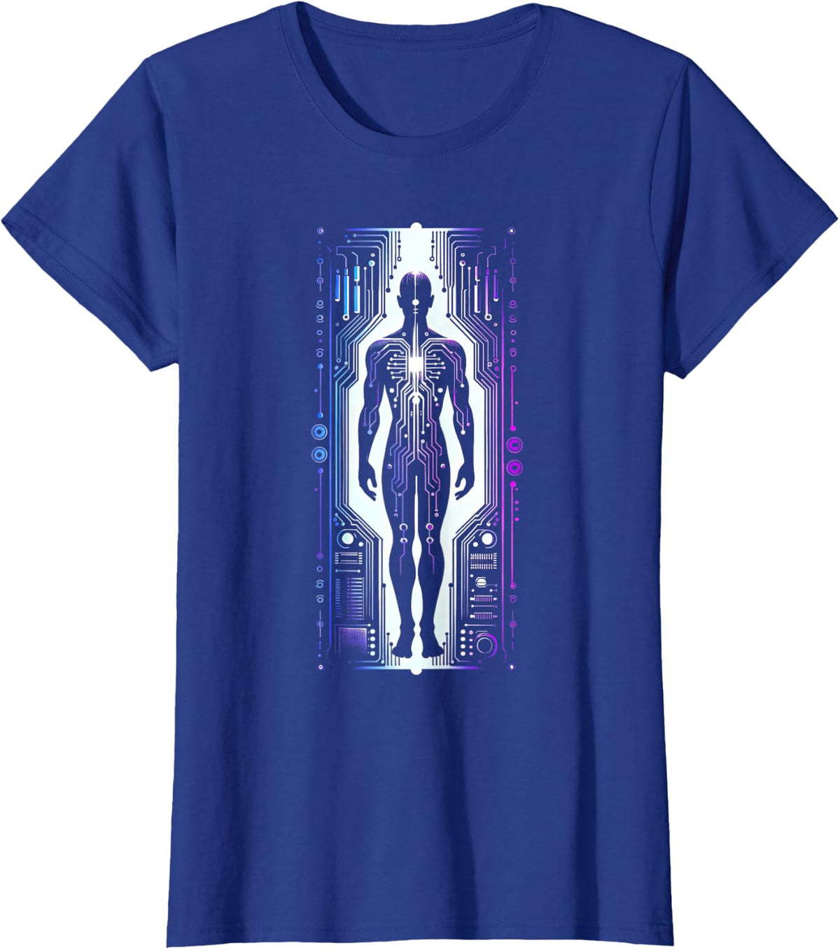 Retro Futuristic Circuit Board Cyberpunk T-Shirt - Royal Blue