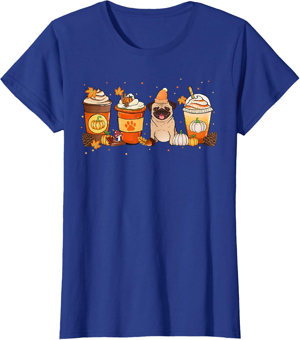 Pumpkin Spice Latte Pug Fall Autumn Tees T Shirts Thanksgiving - Royal Blue