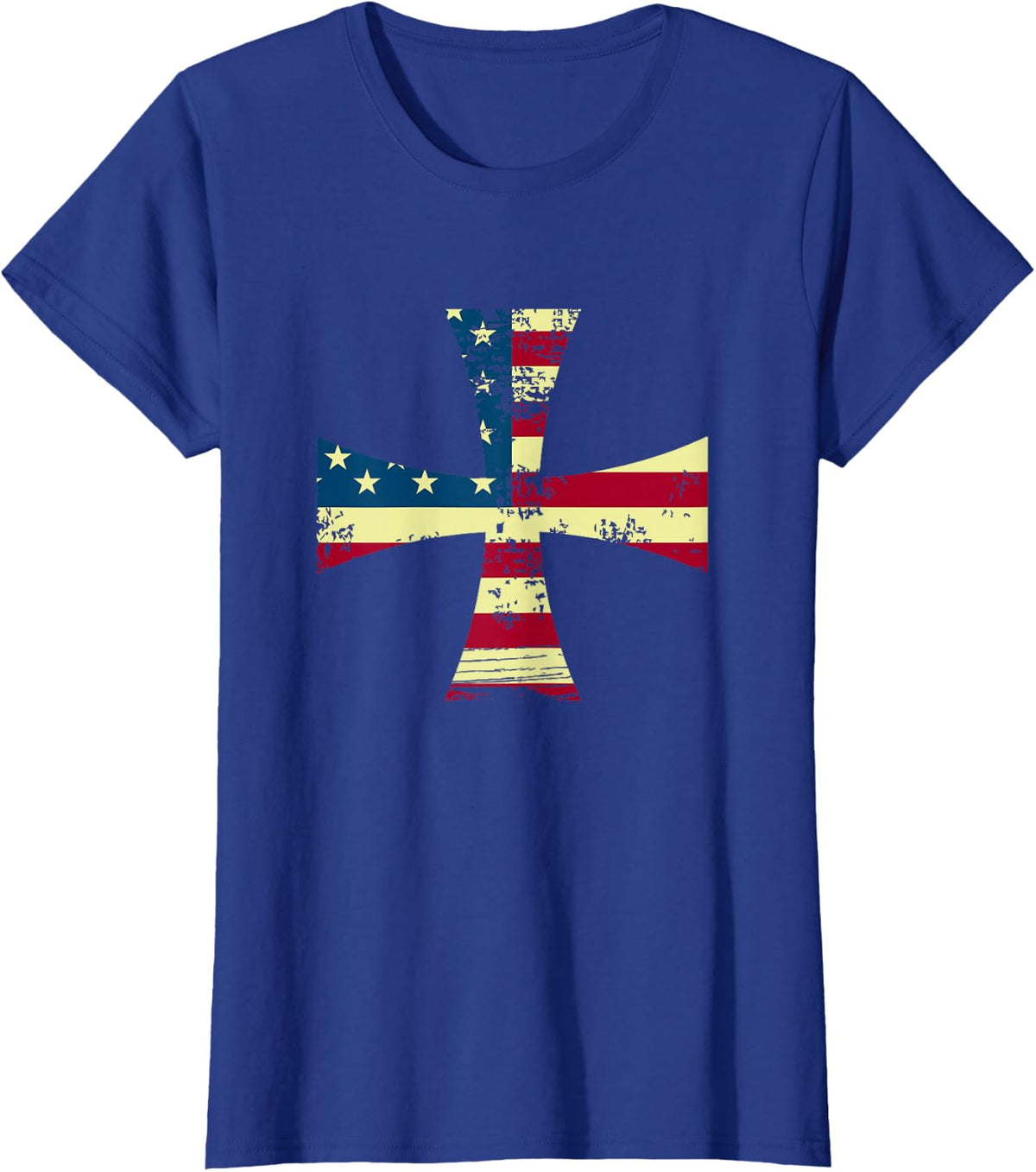 USA Flag Knights Templar - Maltese Cross Silhouette T-Shirt - Royal Blue