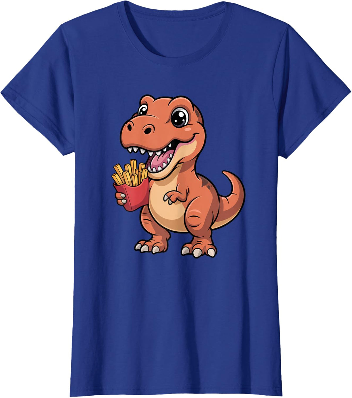 Dinosaur Eating French Fries Shirt Cute T Rex French Fries T-Shirt - Royal Blue