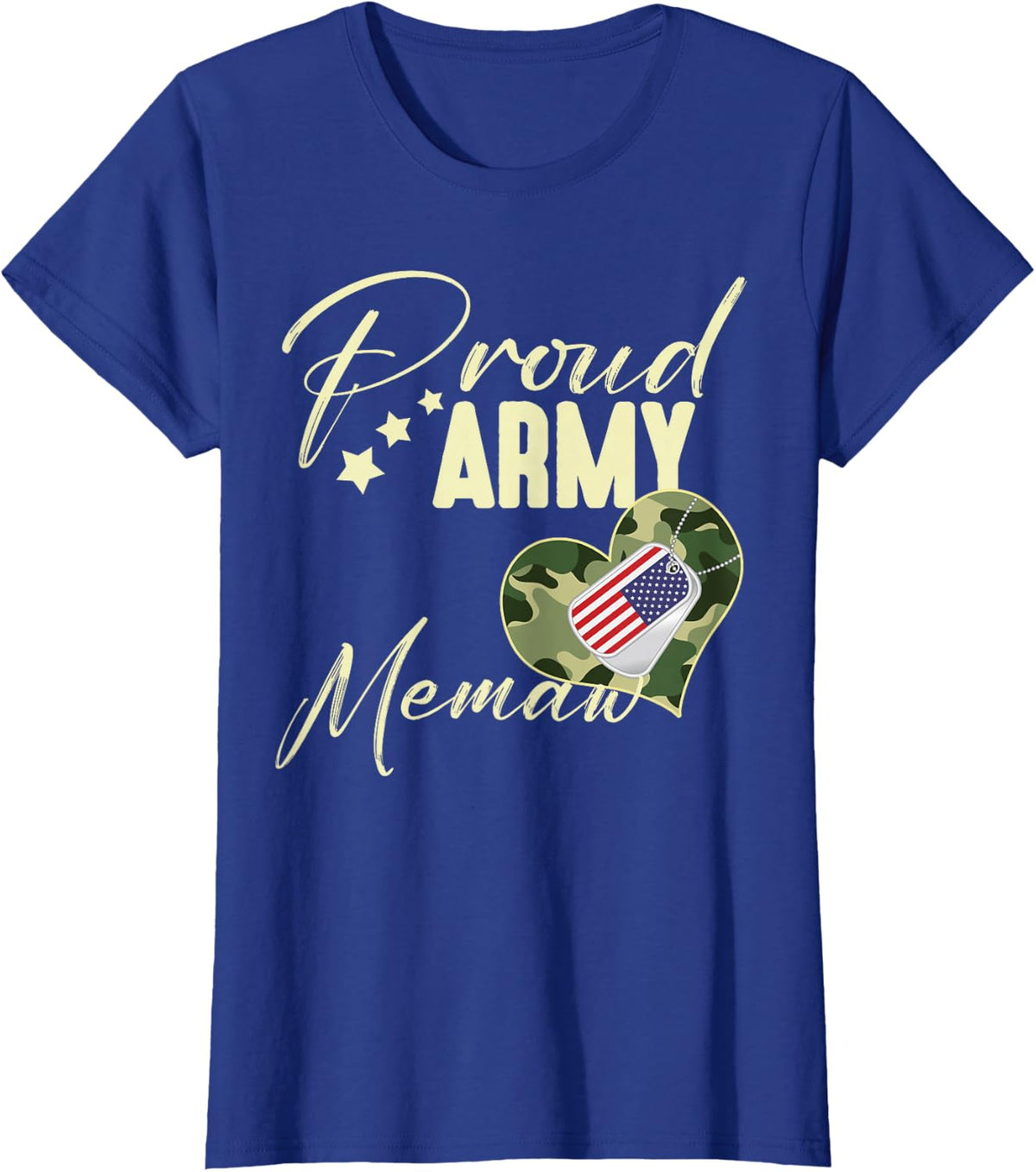 Proud Army MEMAW Camouflage Dog Tag USA American Flag T-Shirt - Royal Blue