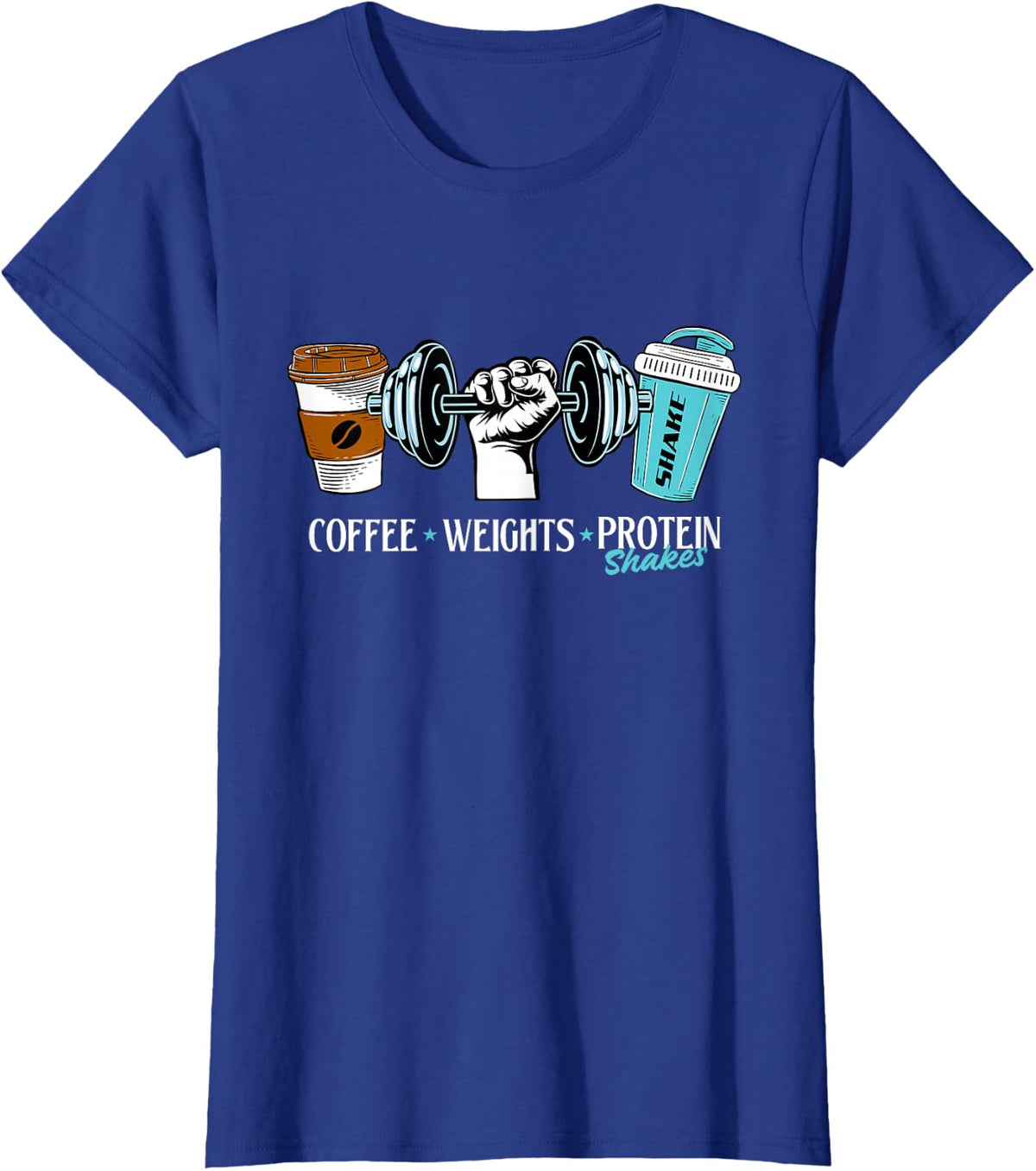 Coffee Weights Protein Shakes - Workout Gym Weightlifting T-Shirt - Royal Blue