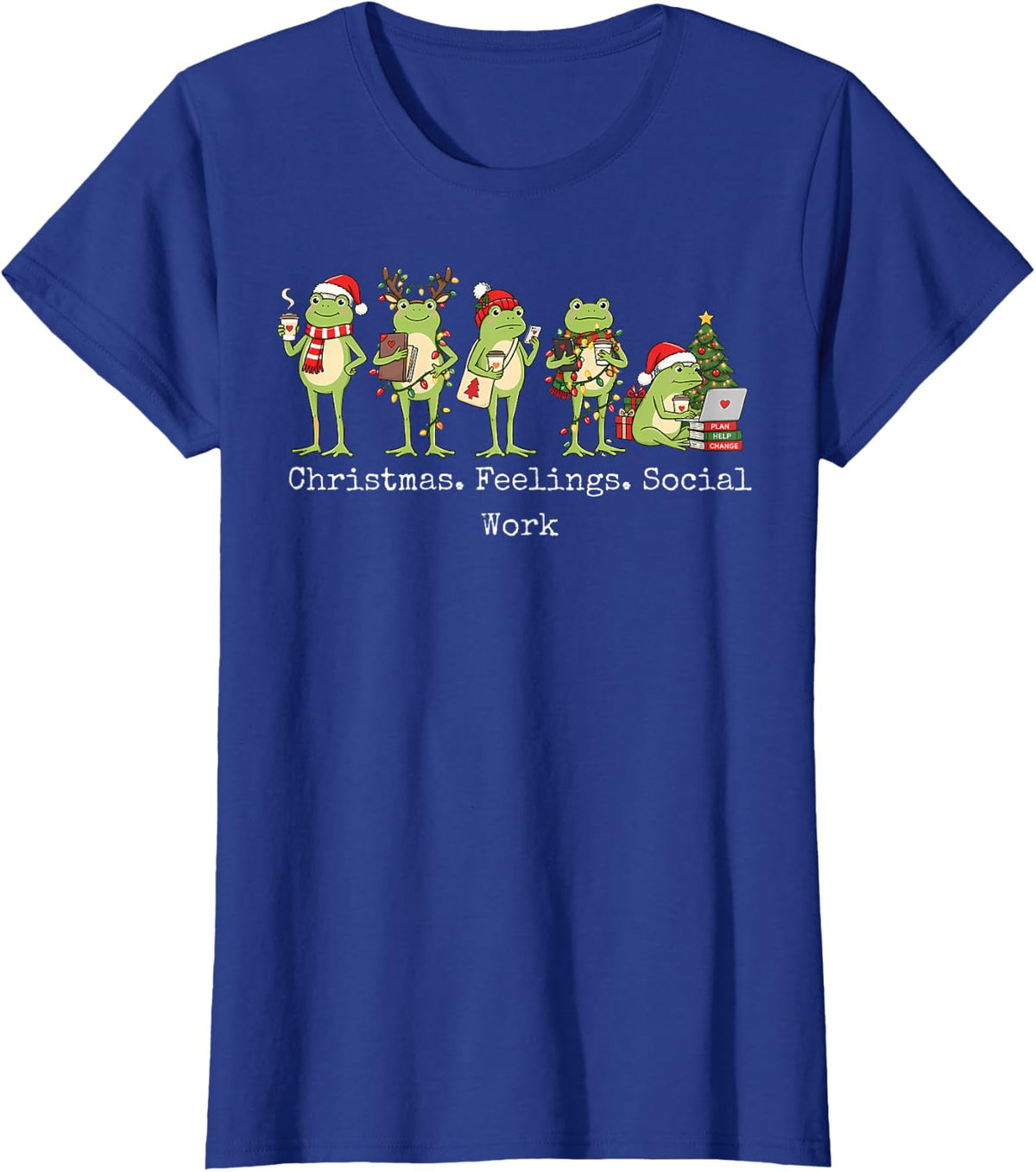Christmas Feelings Social Worker Frog Xmas Lights Counselor T-Shirt - Royal Blue