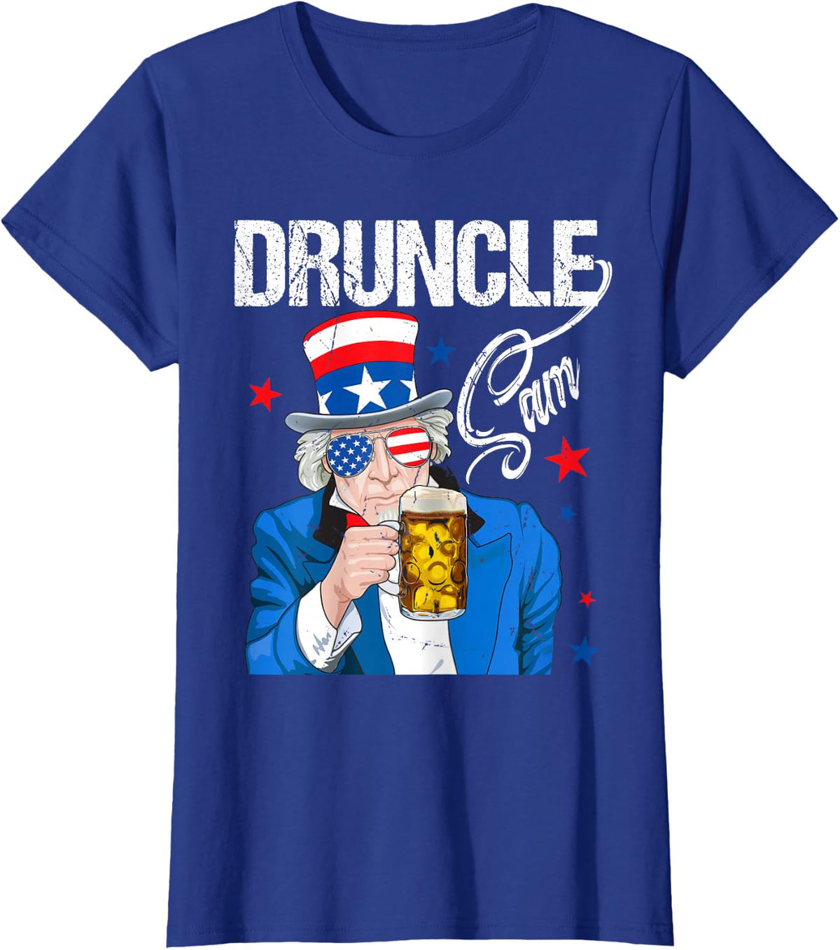 Funny Druncle Sam Uncle Sam Drinking Beer Indepedence Day T-Shirt - Royal Blue