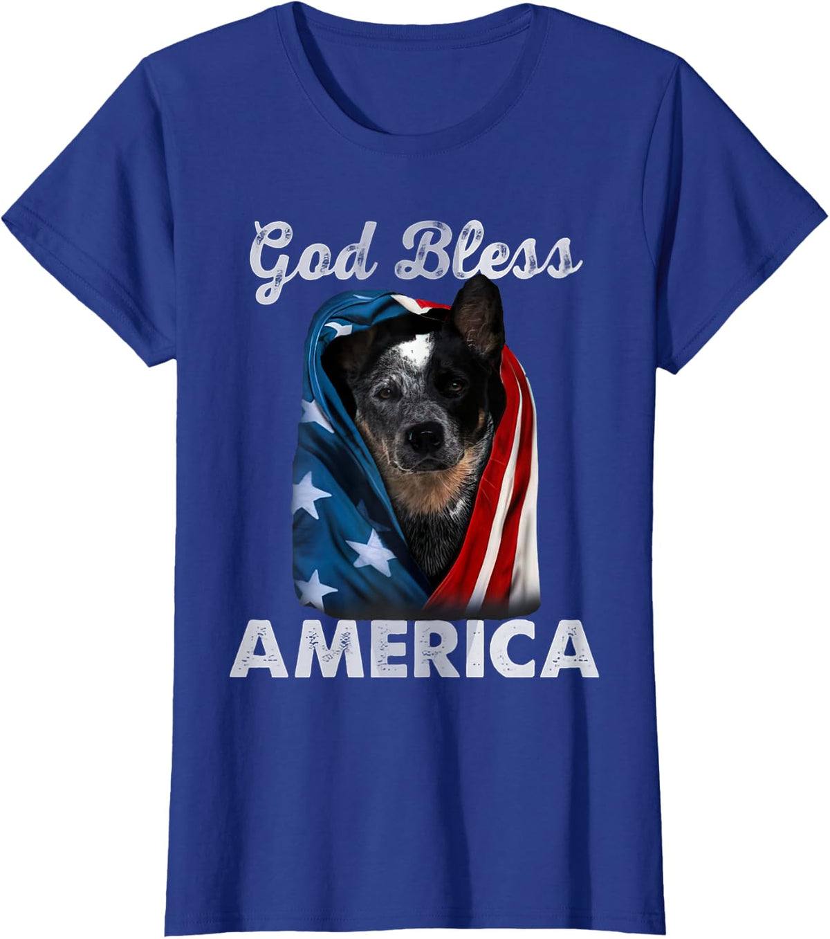 Blue Heeler Dog American USA Flag 4th of July Dog Lover T-Shirt - Royal Blue