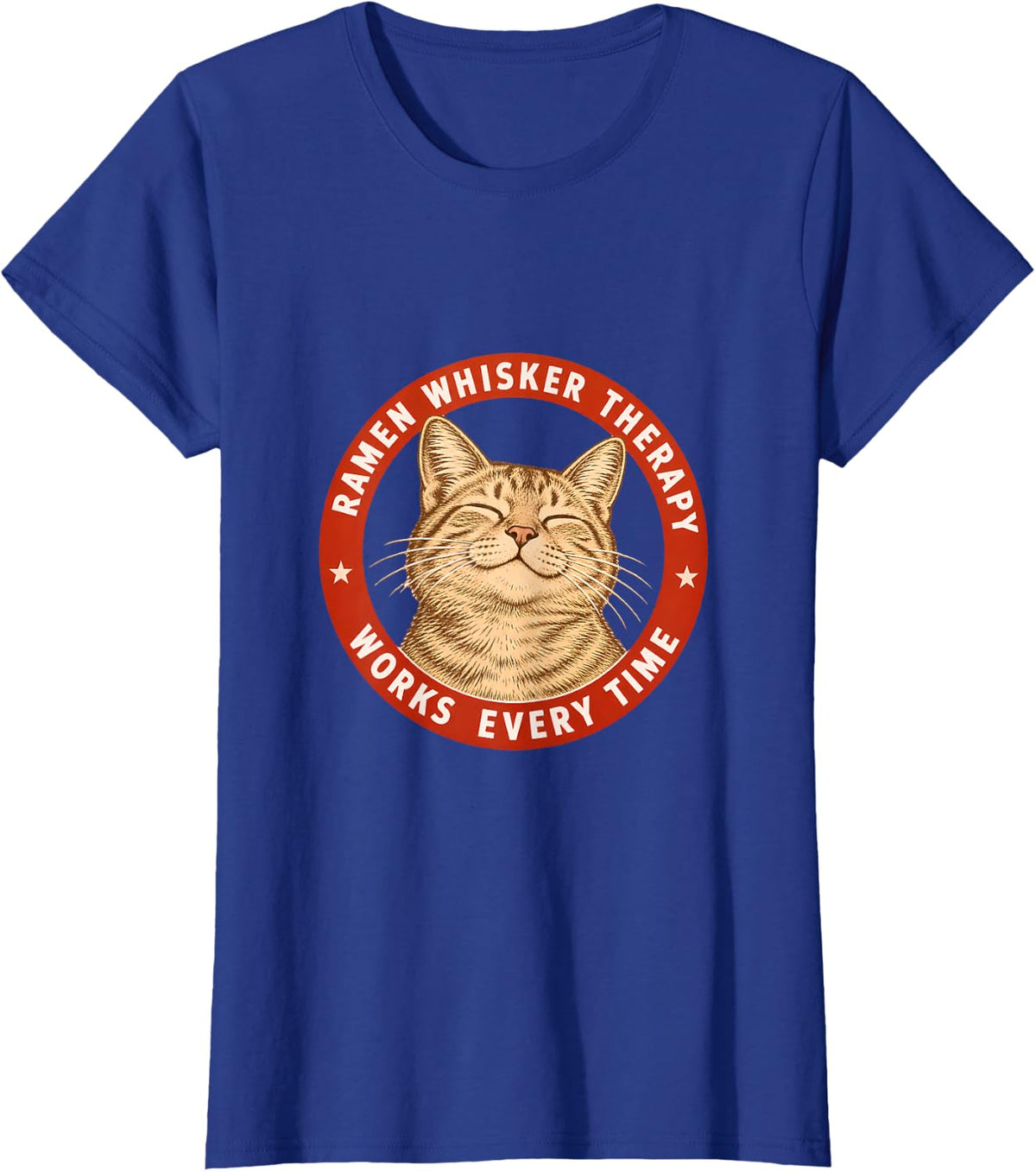 Ramen Whisker Therapy Works Every Time Zen Cat T-Shirt - Royal Blue