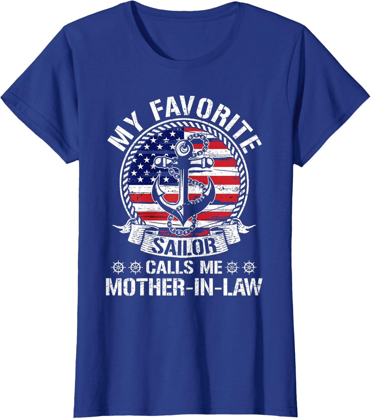 Proud Sailor Mother-in-Law Anchor Flag USA Family Matching T-Shirt - Royal Blue