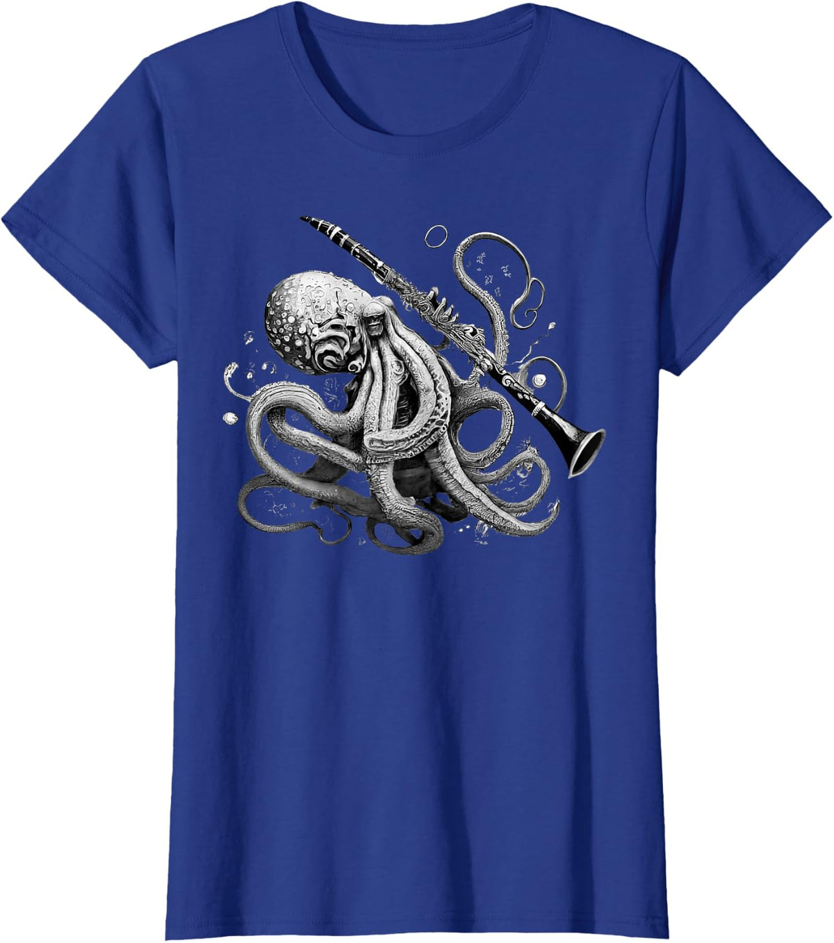 Vintage Octopus Playing Clarinet Music Animal Instrument T-Shirt - Royal Blue