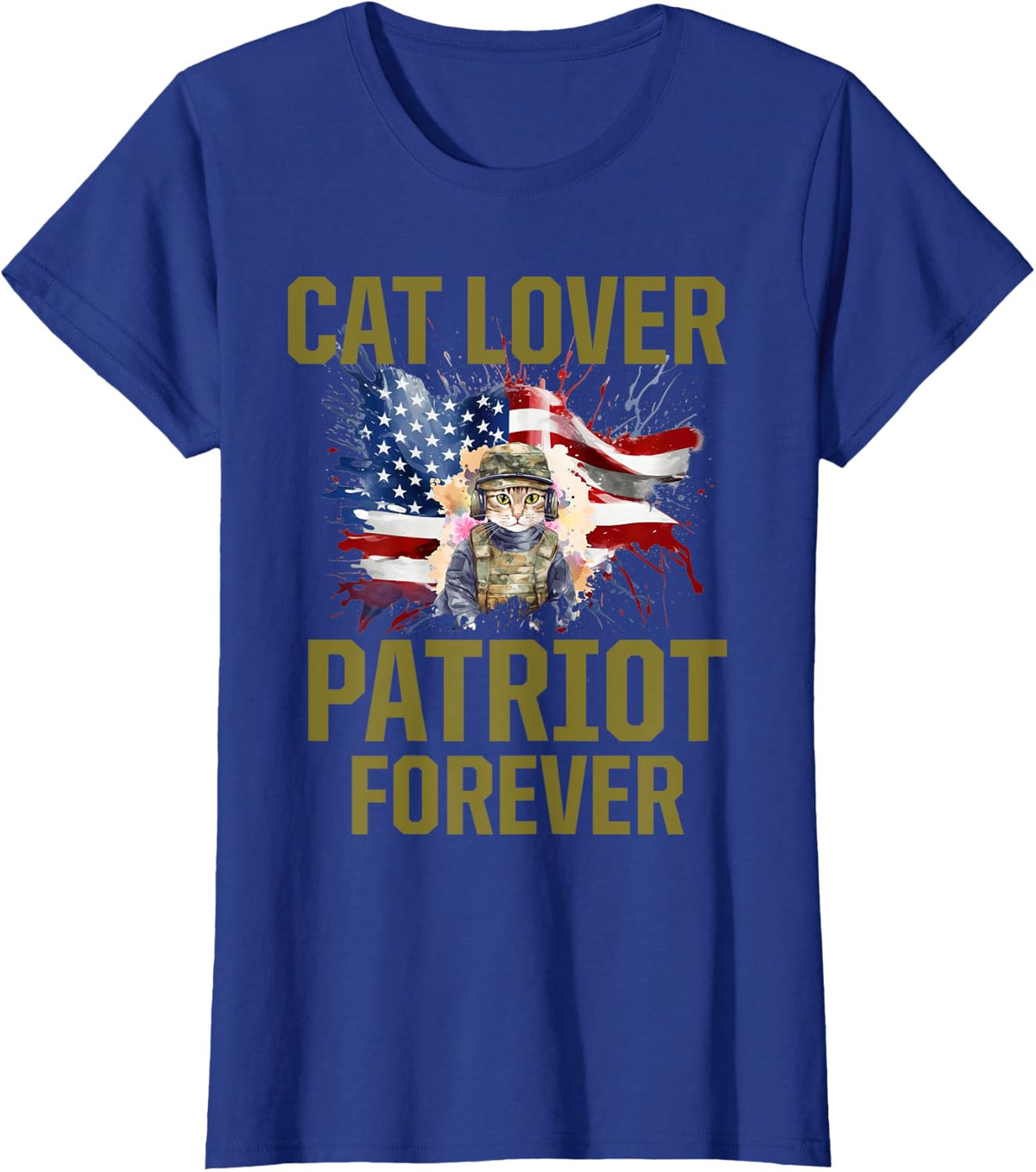 Cat Lady Veteran United States US Female Army Military Flag T-Shirt - Royal Blue