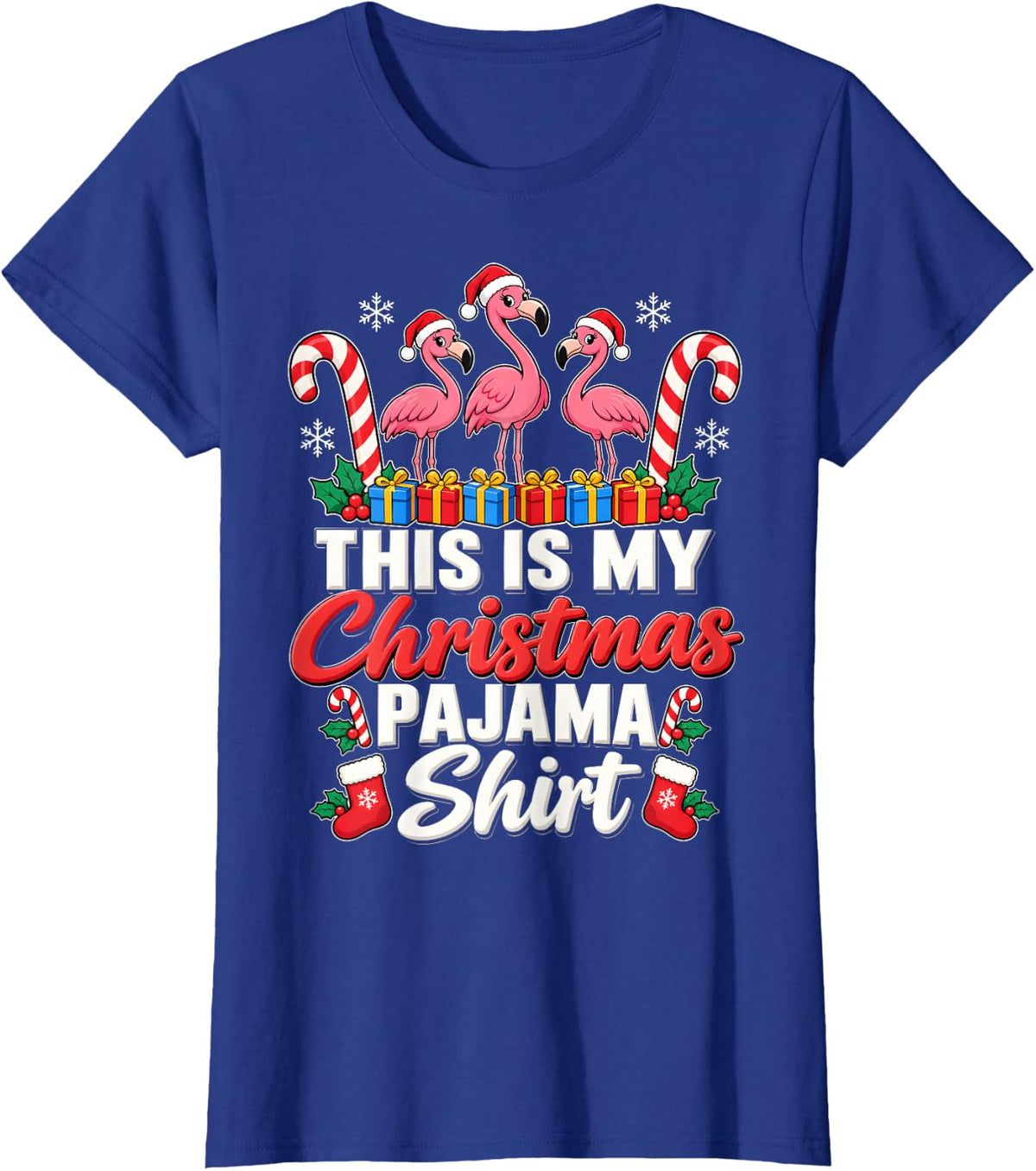 This is My Christmas Pajama Shirt Flamingo Tropical Bird T-Shirt - Royal Blue