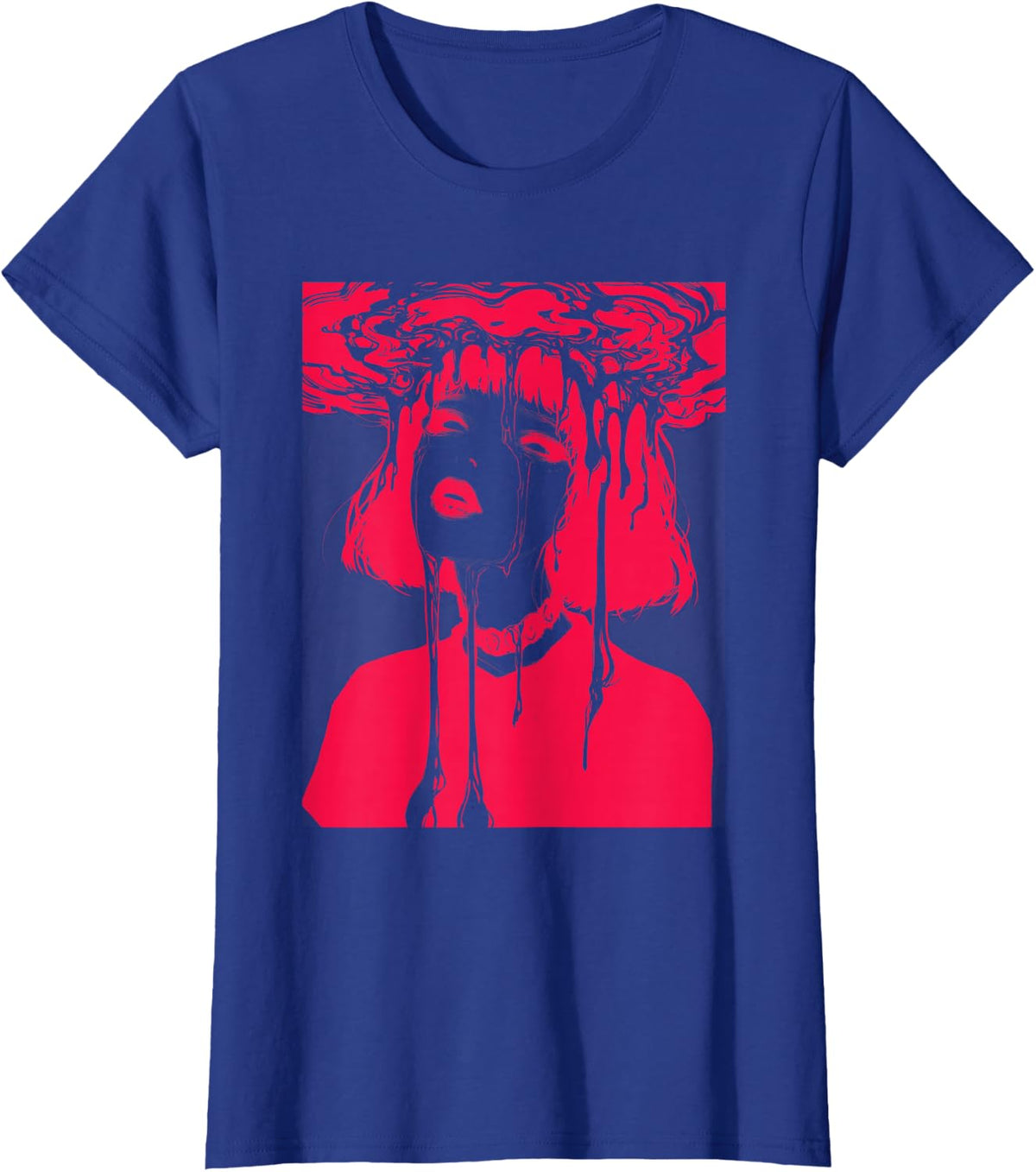 Ghoul Girl Spooky Goth T-Shirt | Trippy Horror Creepy Grunge Edgy Harajuku Tees For Women - Royal Blue