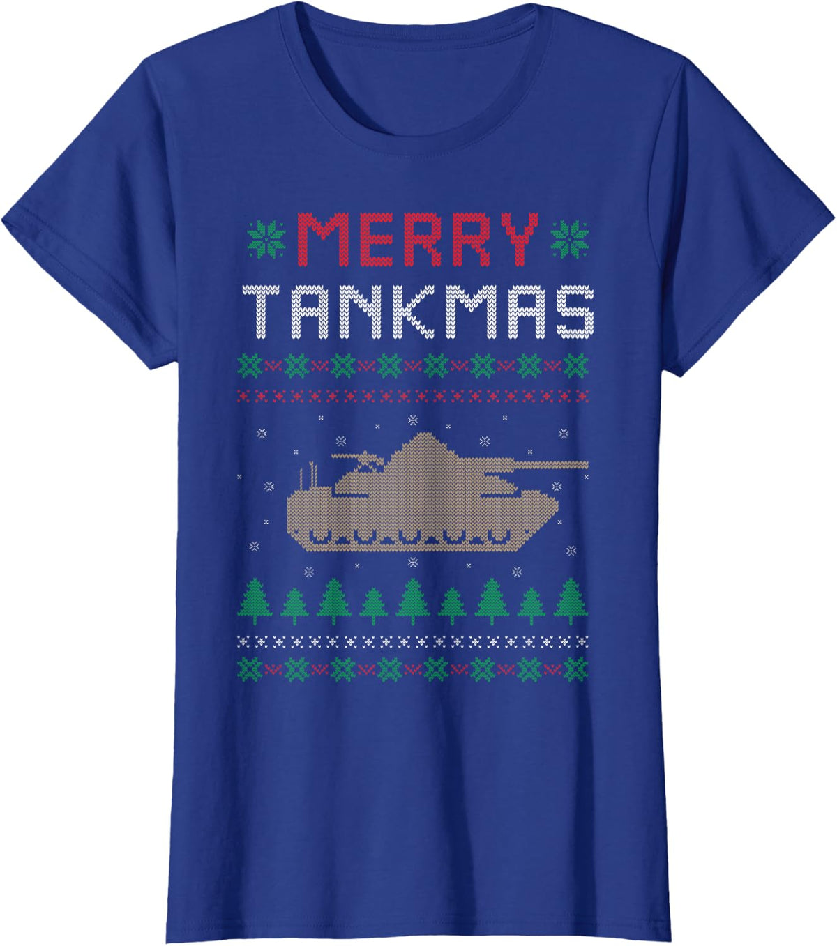 Merry Tankmas Battle Tank War Tank Ugly Christmas Sweater T-Shirt - Royal Blue