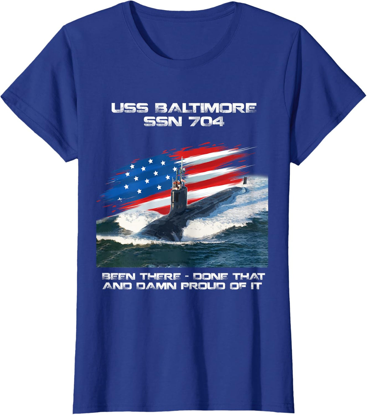 USS Baltimore SSN-704 American Flag Submarine Veteran Xmas T-Shirt for Women Men - Royal Blue