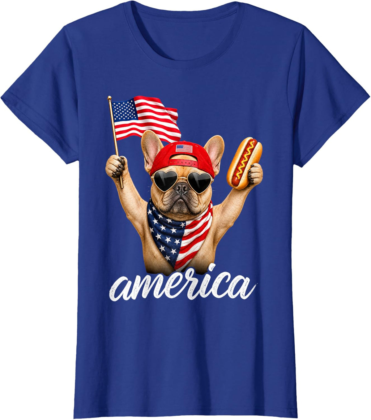 USA America French Bulldog Hot Dog 1776-2026 4th of July T-Shirt - Royal Blue