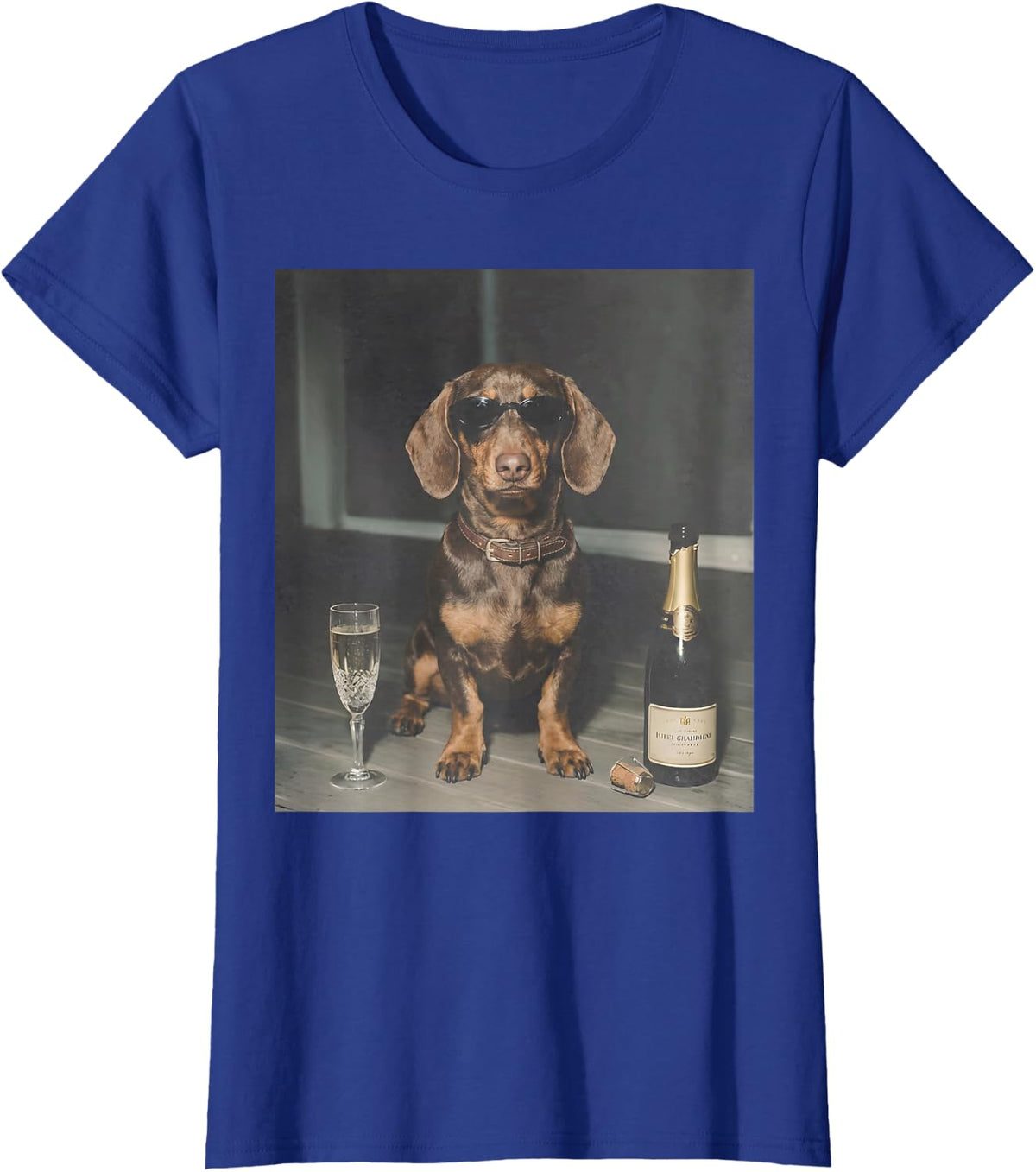 Dachshund Drinking Champagne Funny Dog Meme T-Shirt - Royal Blue