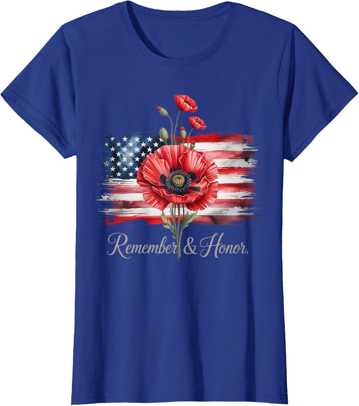 Veterans Day USA Memorial Day Red Poppy Flower Military T-Shirt - Royal Blue