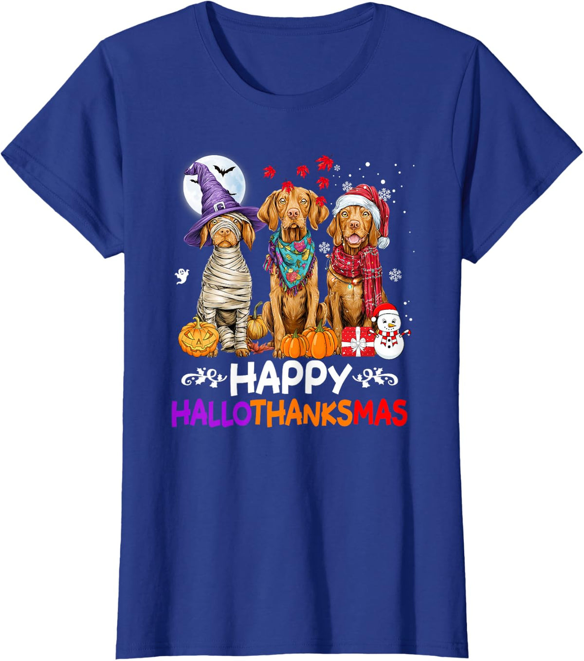Cute Vizsla Dog Hallothanksmas Halloween Thanksgiving Xmas T-Shirt - Royal Blue