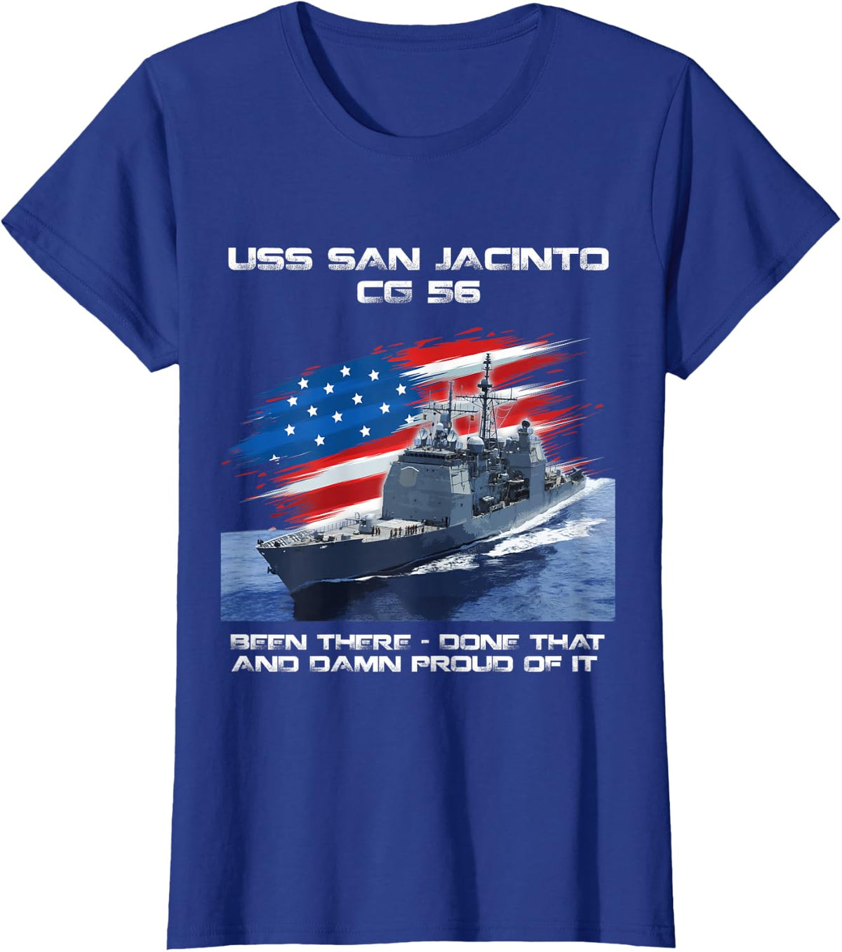 USS San Jacinto CG-56 Class Cruiser American Flag Veteran T-Shirt - Royal Blue
