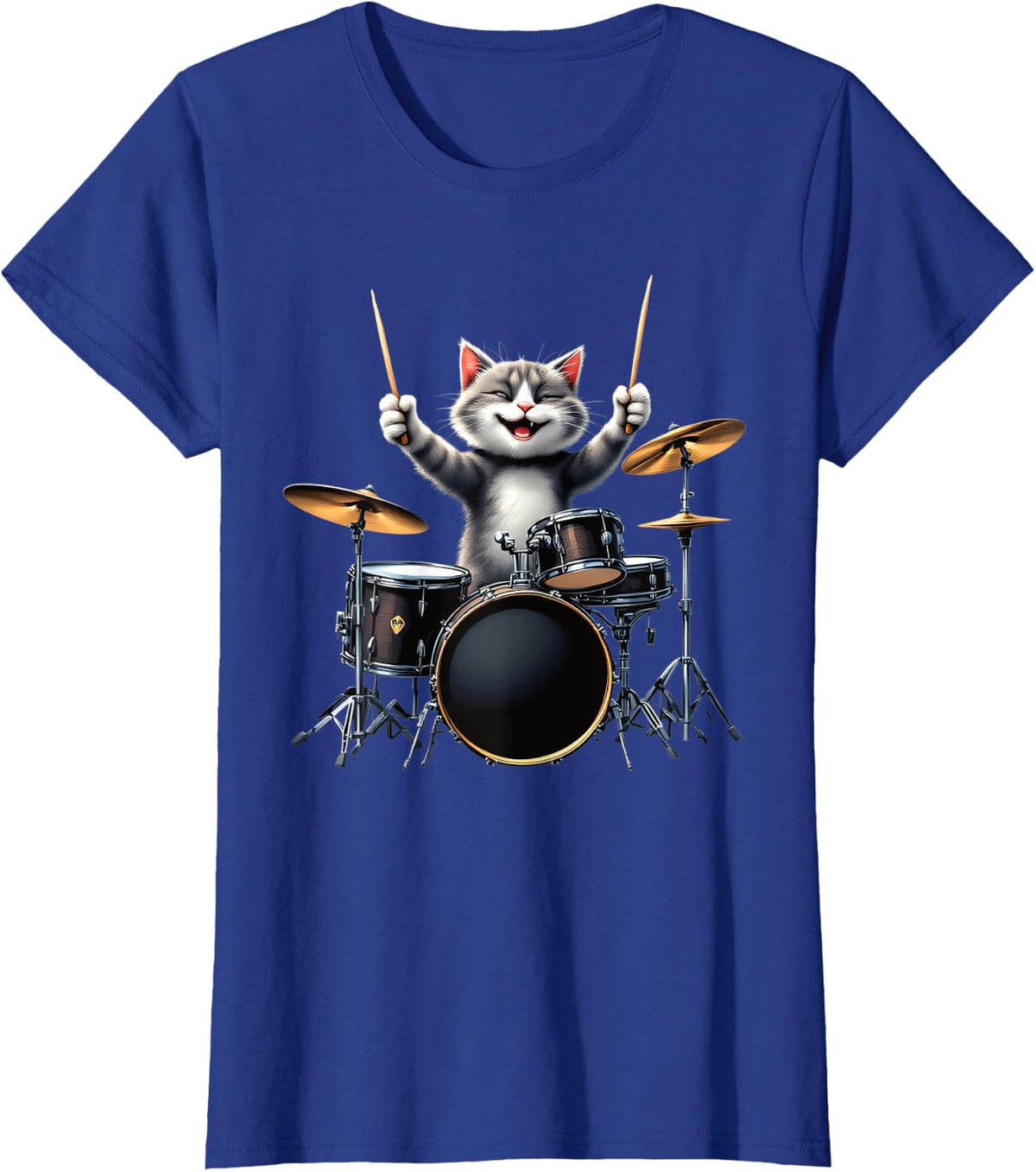 Funny Drumming Cat Shirt Rock Band Kitty Drummer Cat T-Shirt for Men Women - Royal Blue
