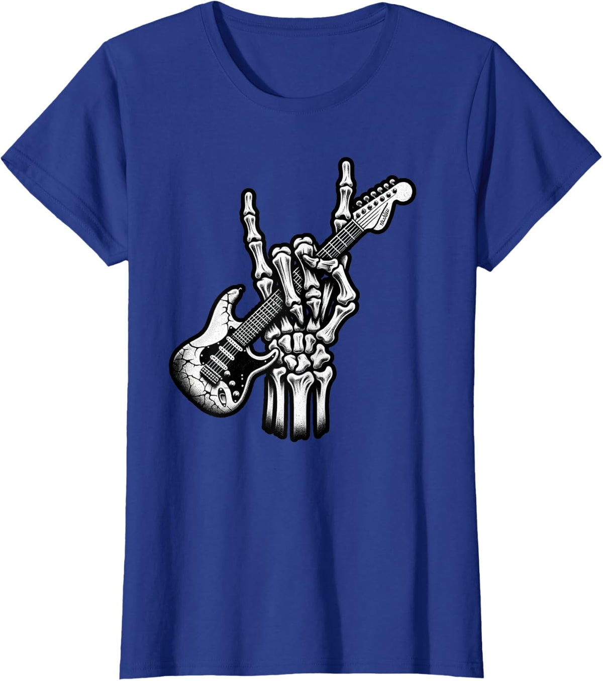 Funny Skeleton Electric Guitar Guitarist Rock Music Grunge T-Shirt - Royal Blue