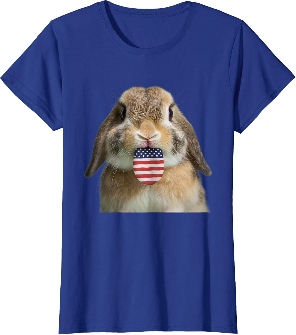 USA Tongue Patriotic American Flag Funny Rabbit T-Shirt - Royal Blue