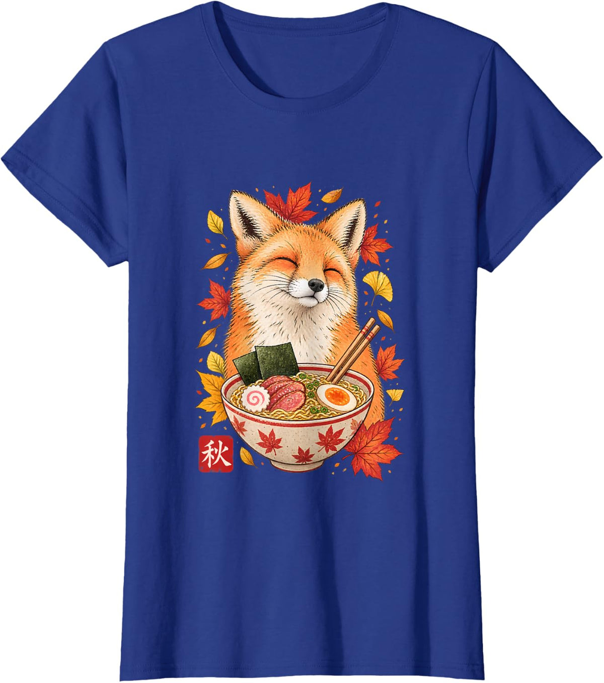 Cute Fox Eating Ramen Autumn Japanese Animal Fox Lover T-Shirt - Royal Blue
