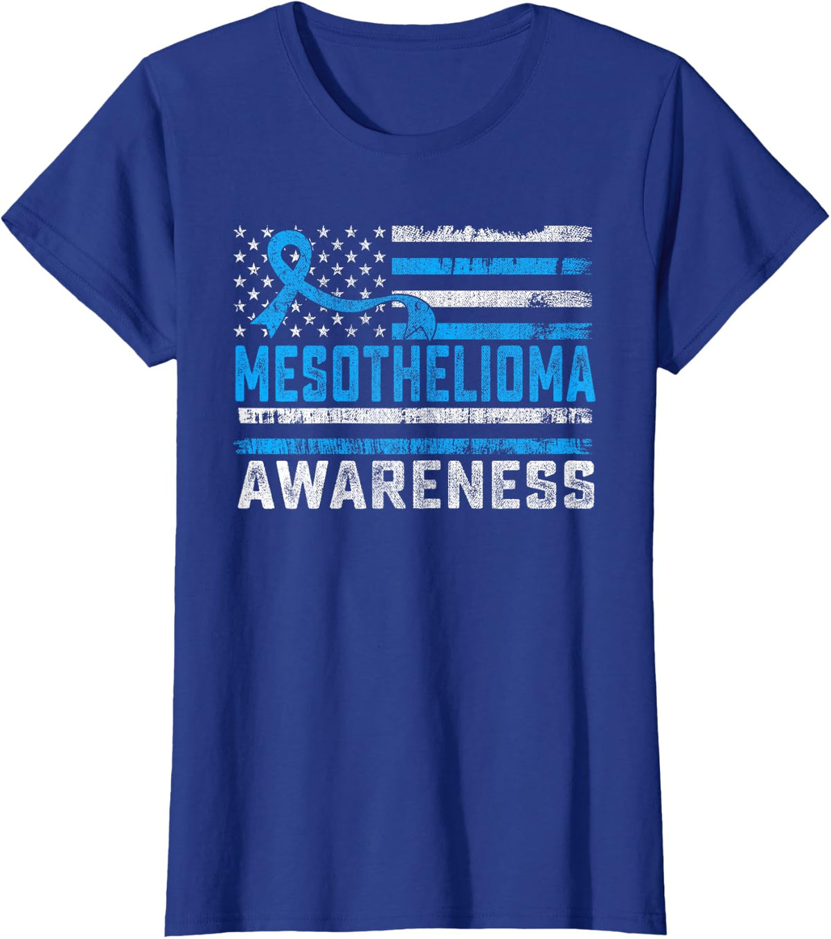 Mesothelioma Awareness Month American Flag Blue Ribbon T-Shirt - Royal Blue