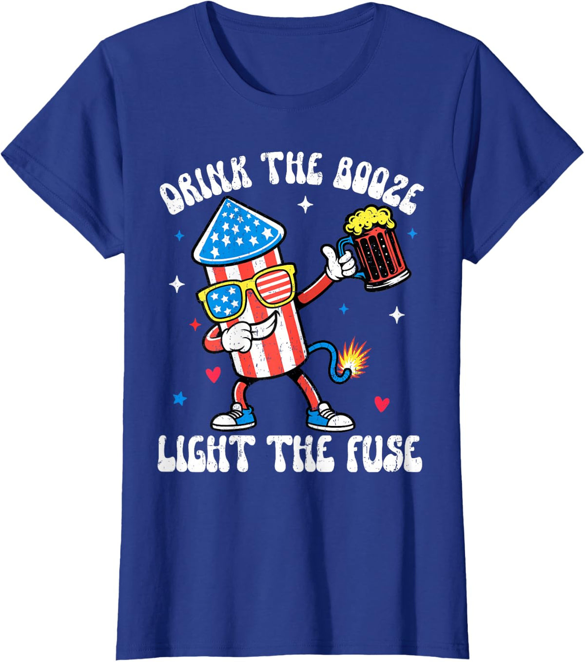 Drink The Booze Fireworks Independence Funny 4th July Beer T-Shirt - Royal Blue