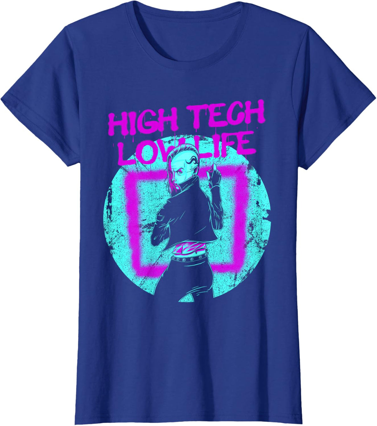 Cyberpunk High Tech Low Life Japanese Aesthetic Futuristic T-Shirt - Royal Blue