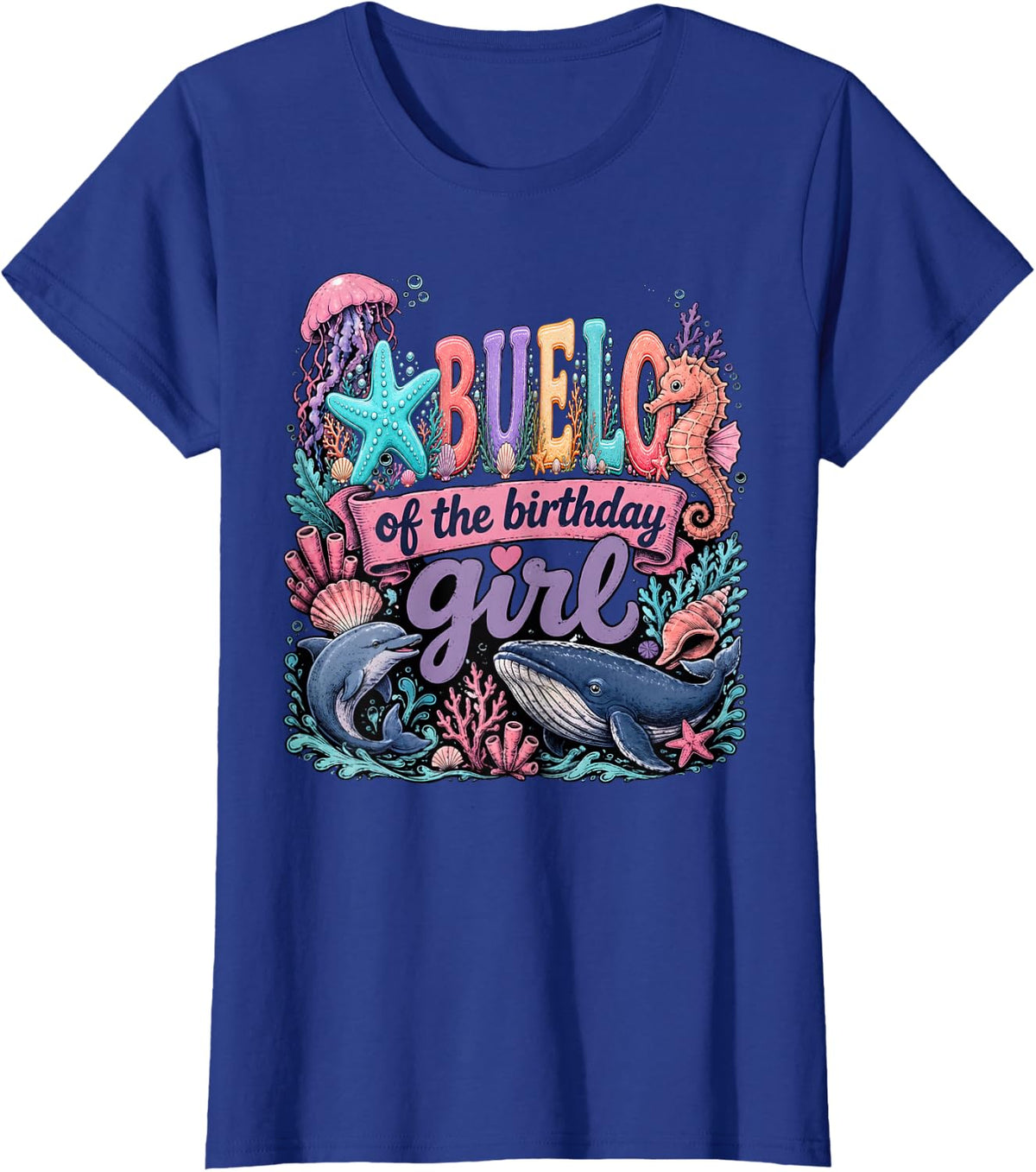 Sea Animal Grandpa Abuelo of The Birthday Girl T-Shirt - Royal Blue