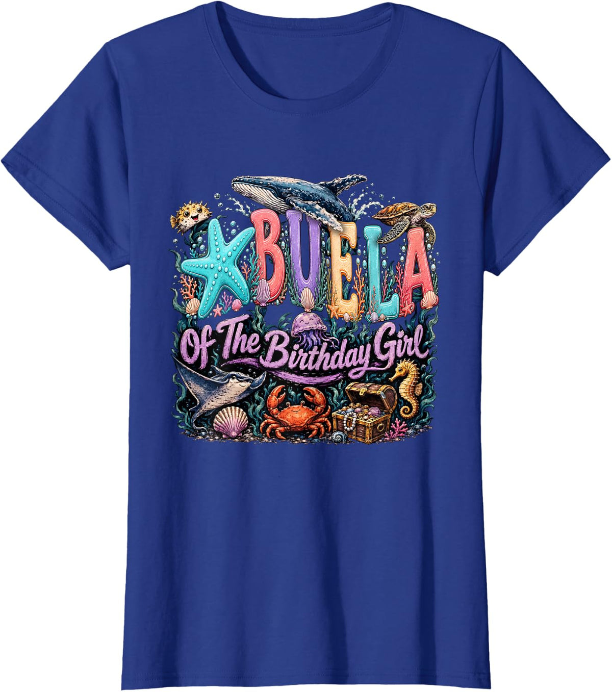 Sea Animal Grandma Abuela of The Birthday Girl T-Shirt - Royal Blue