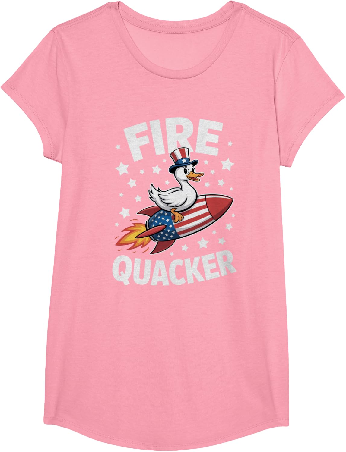 Firequacker Duck On Firecracker Funny 4th Of July USA Kids T-Shirt - Girls Pink
