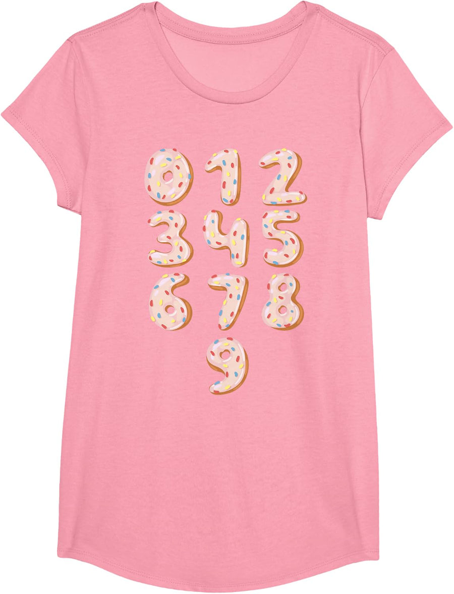 Math Numbers Learning Donuts Cake Sweet Cookies Preschool T-Shirt - Girls Pink