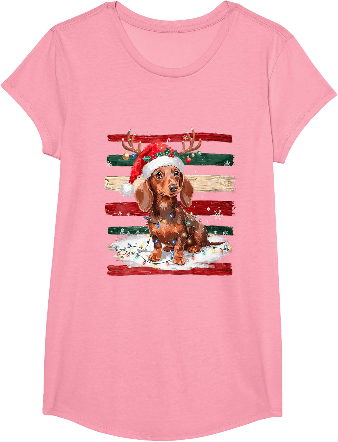 Reindeer Dachshund Christmas Dog Lover Dog Mom Xmas Holiday T-Shirt - Girls Pink