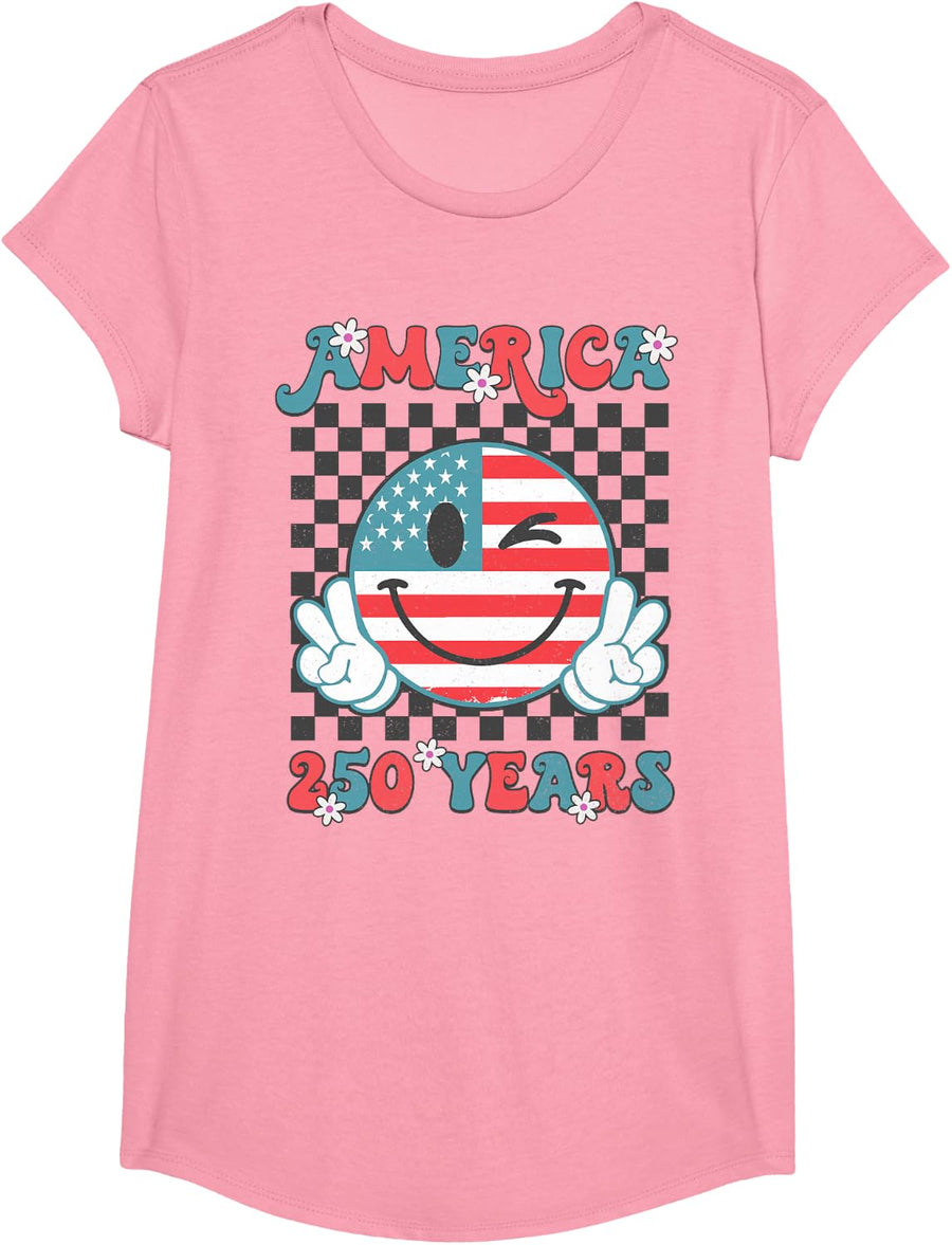 250 Years America Girl 4th of July 250 Anniversary USA Women T-Shirt - Girls Pink