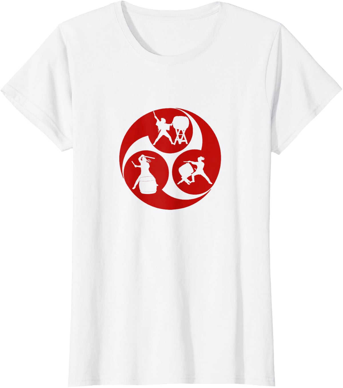 Red Mitsudomoe Symbol Cool Taiko Drummer T-Shirt - White
