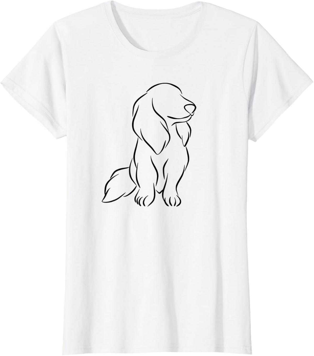 Long haired Dachshund Line Art Cute Doxie Wiener Dog Women T-Shirt - White