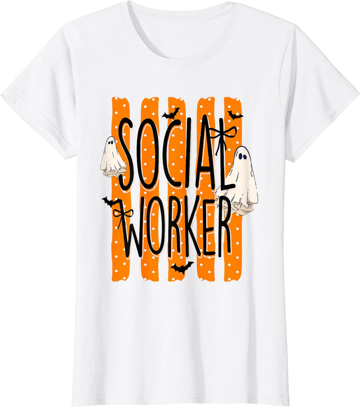 Striped Social Worker Halloween Spooky MSW School Fall LCSW T-Shirt - White