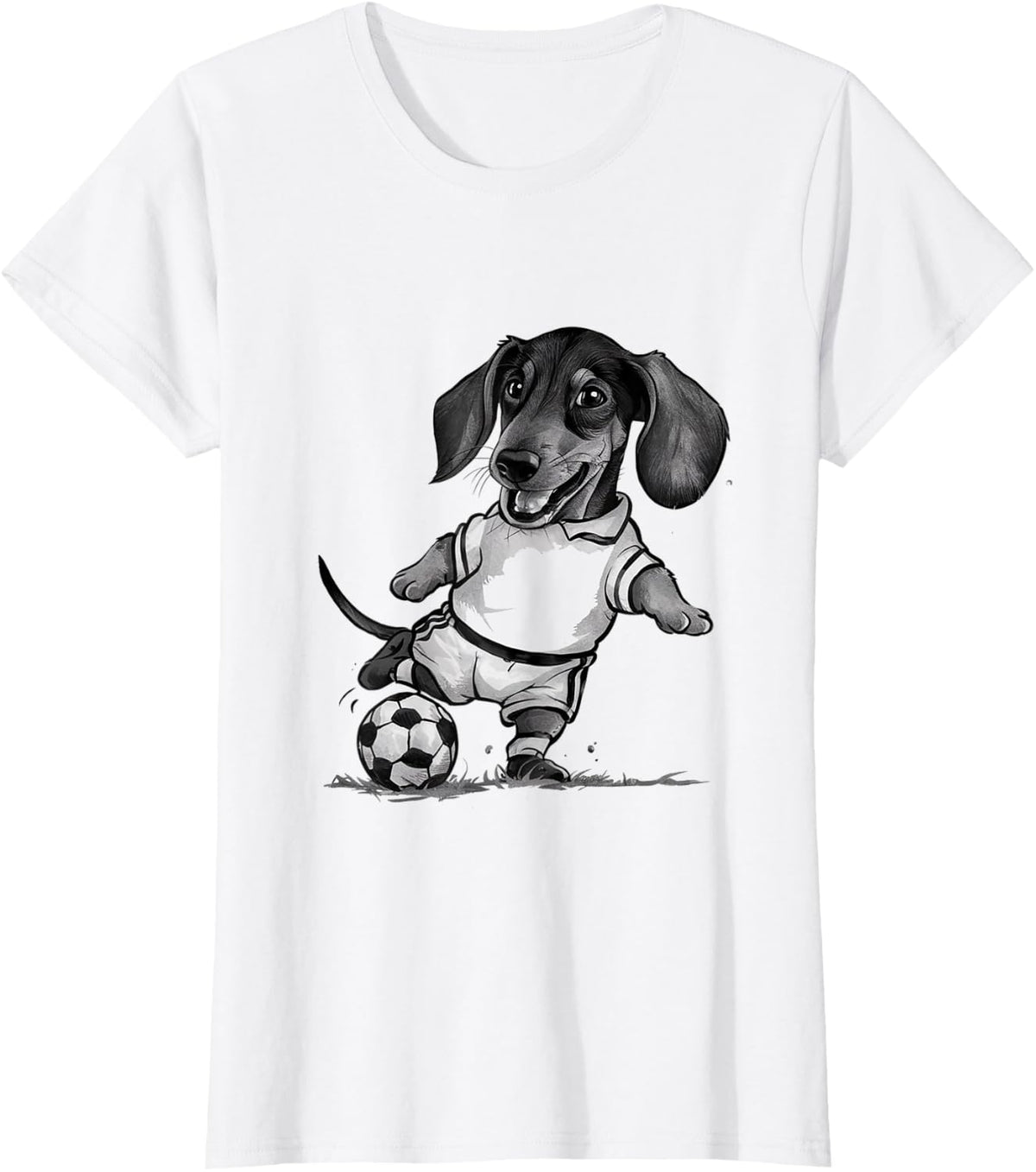 Smileteespets Funny Dachshund Dog Playing Soccer Sports T-Shirt for Men Women Kids - White