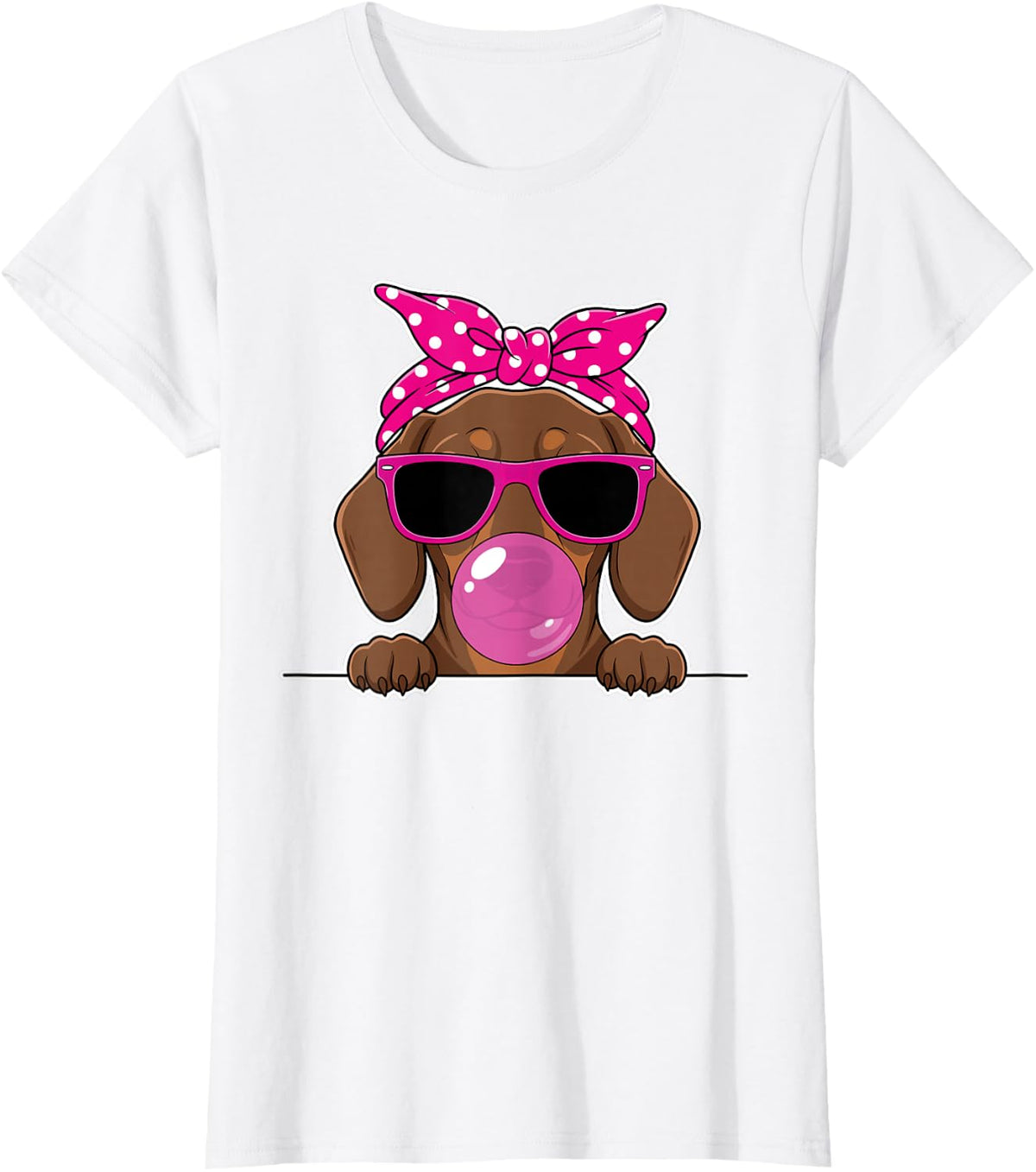 Dachshund Dog Kawaii Girl Pink Bandana Funny Dachshund Gum T-Shirt - White
