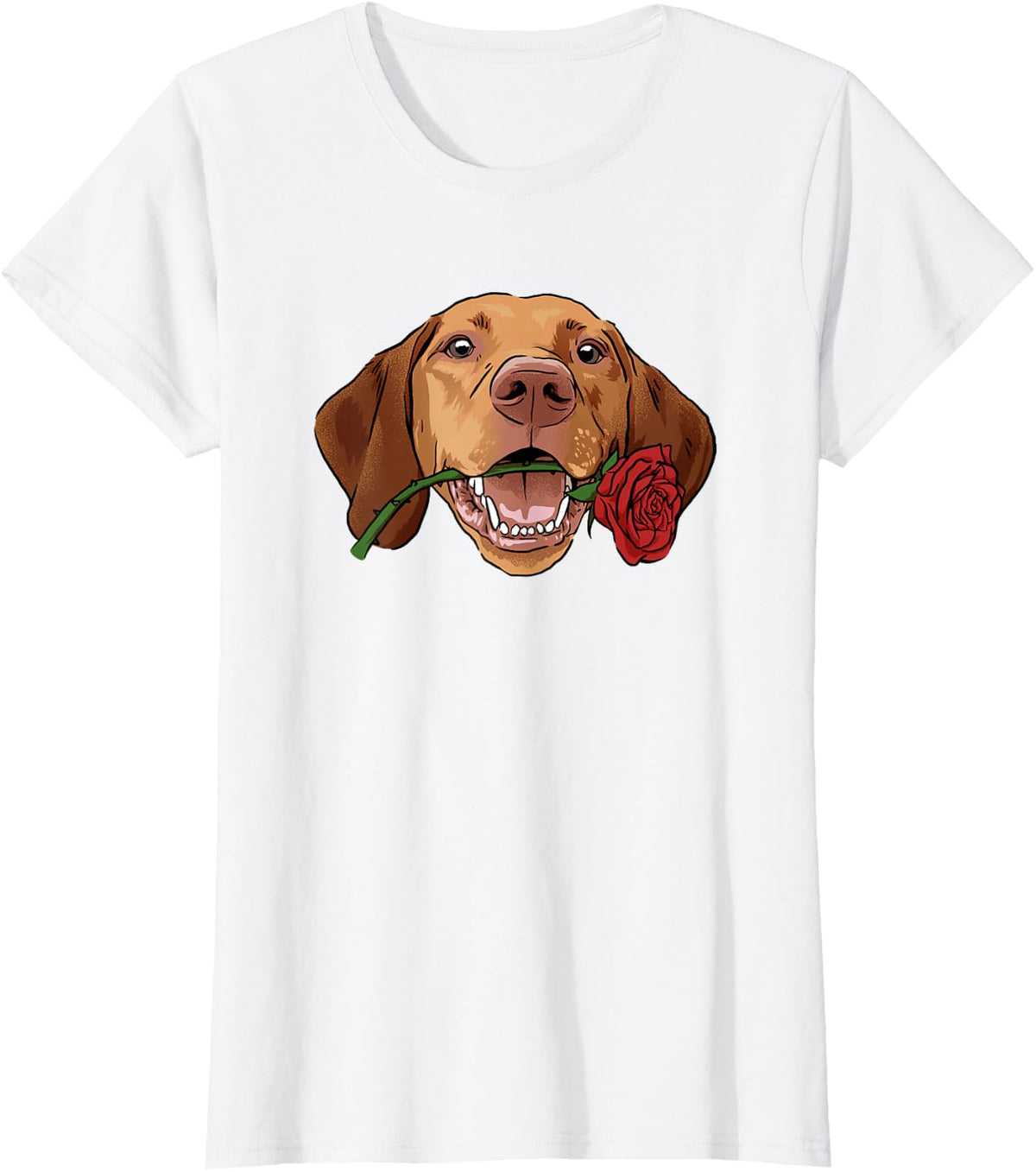 Cute Vizsla Dog with Rose - Vizsla Mom and Dad T-Shirt - White
