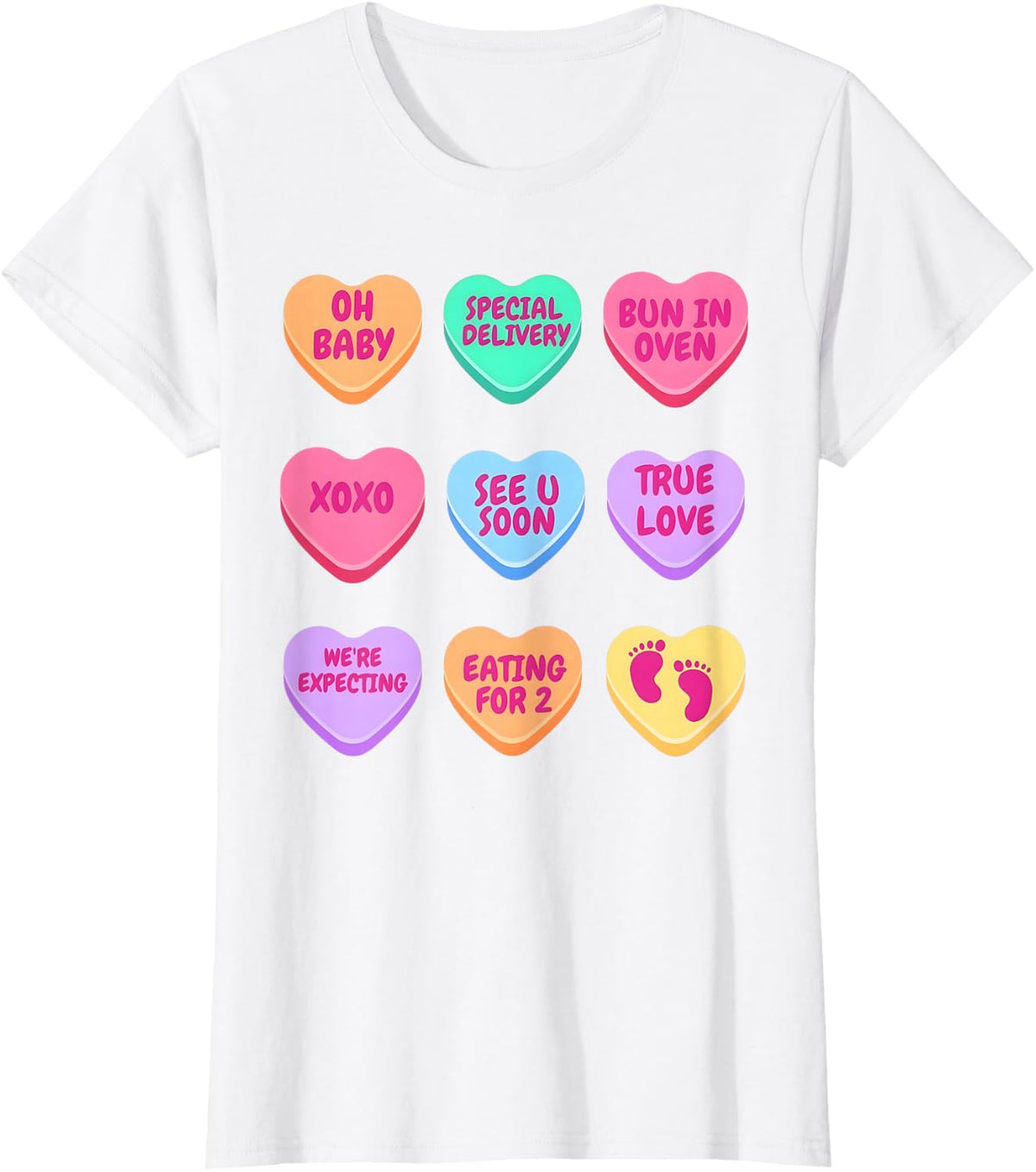 Pregnancy Announcement Hearts Candy Valentines Baby Reveal T-Shirt - White