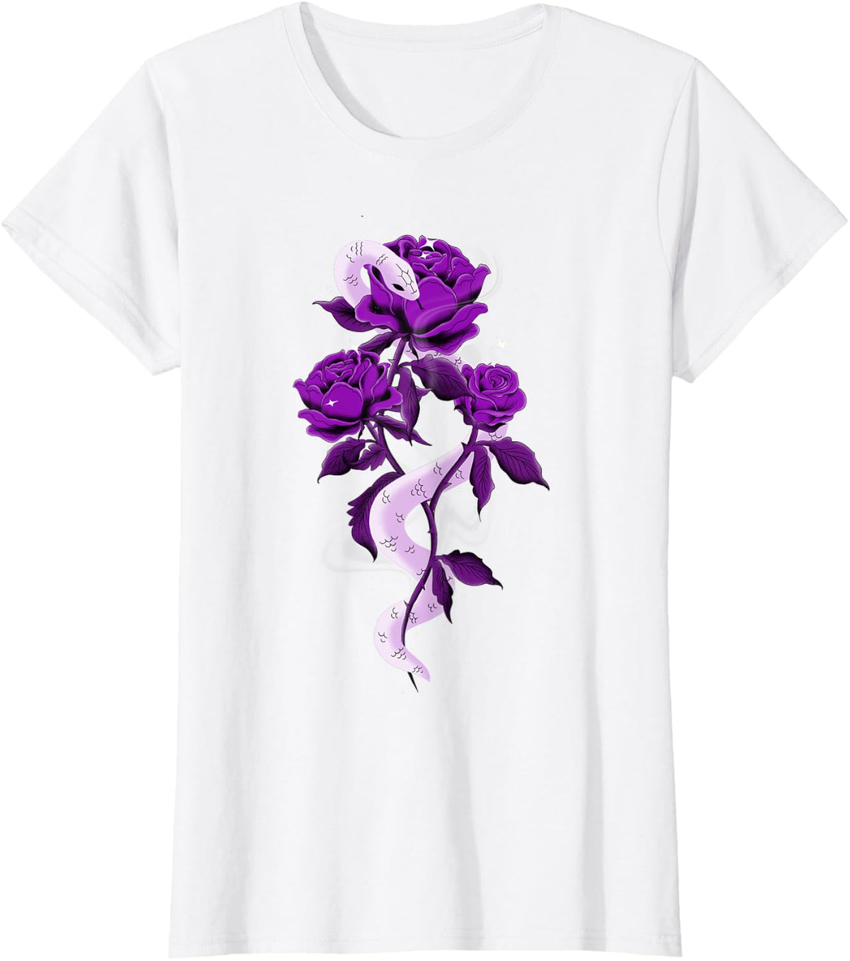 Snake and Gothic Aesthetic Purple Rose Flower T-Shirt - White
