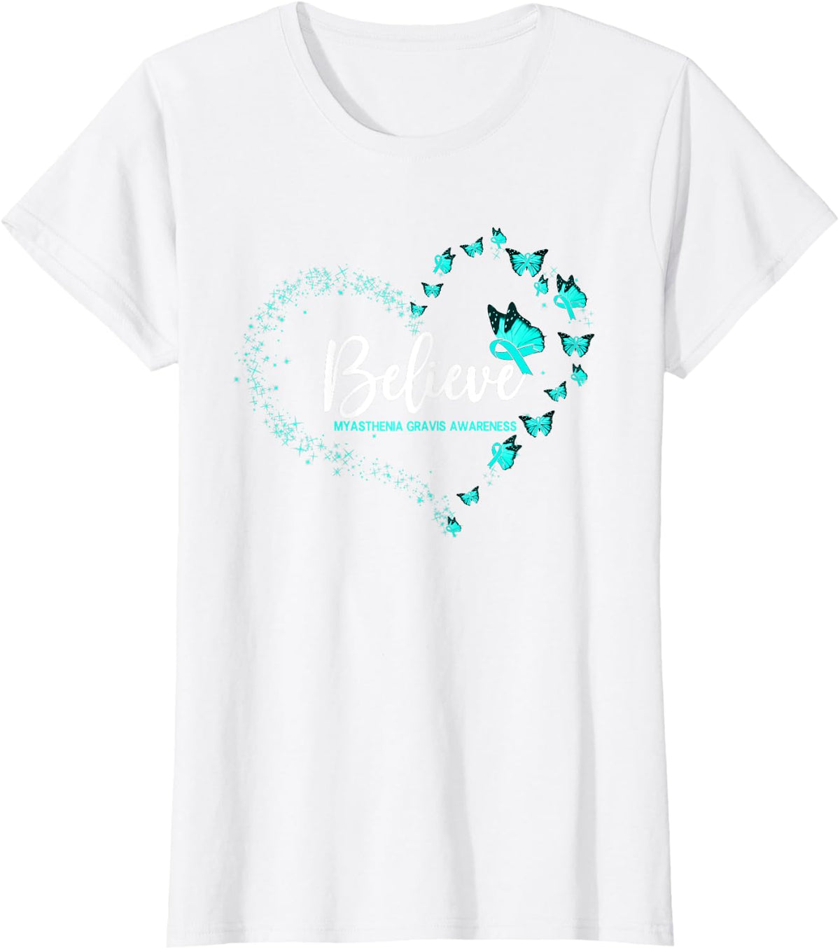 Myasthenia Gravis Awareness Butterfly Believe T-Shirt - White