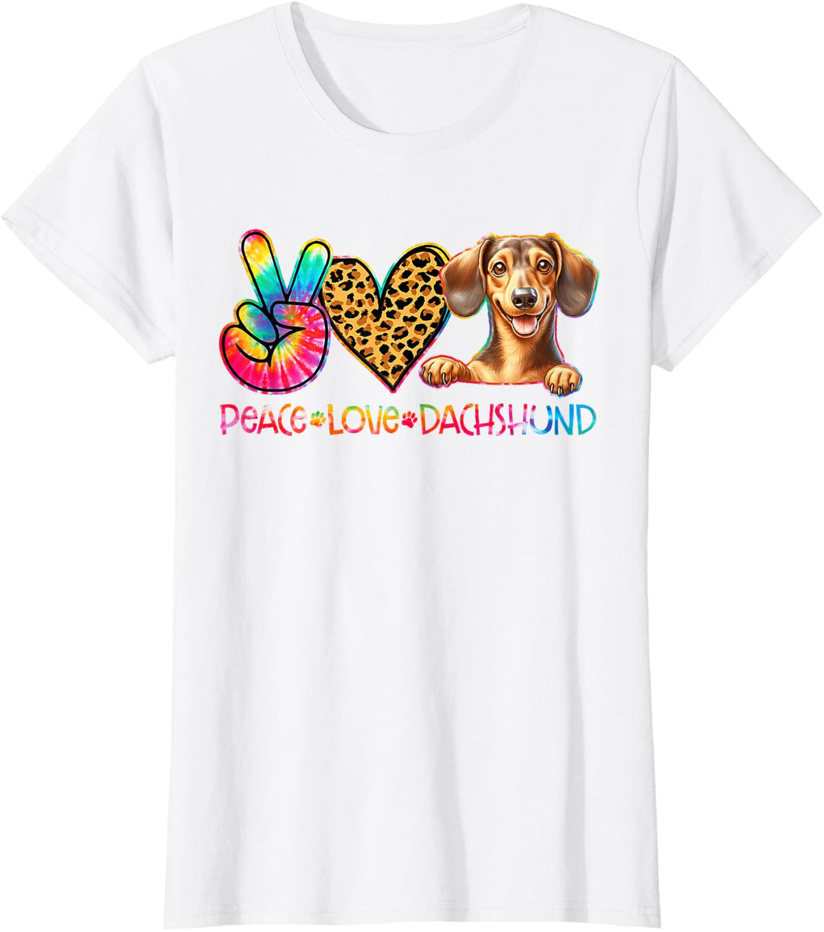Peace Love Dachshund Tie Dye Dog Lover T-Shirt - White