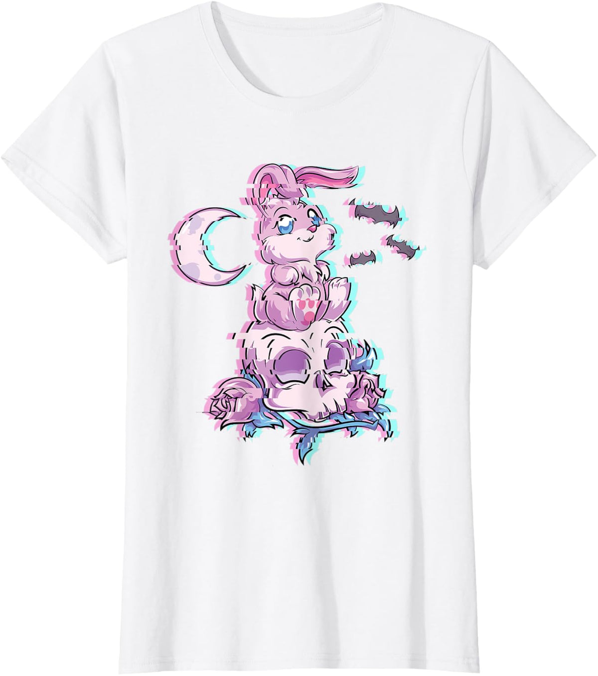 Kawaii Bunny Occult Dark Magic Anime Glitch Pastel Goth T-Shirt - White