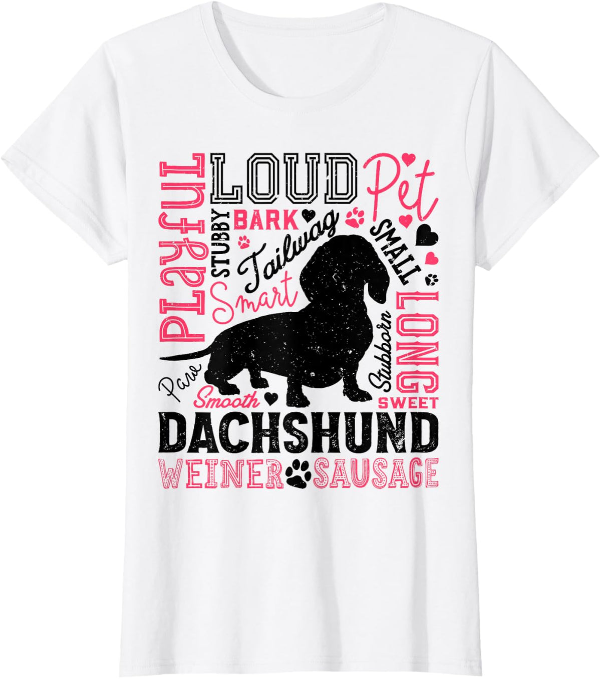 Dachshund Typography Funny Word Art Dog Lover Men Women Cute T-Shirt - White