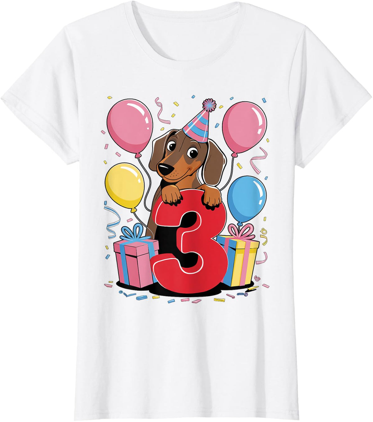Doxie dog 3rd birthday boy girl 3 years old three Dachshund T-Shirt - White