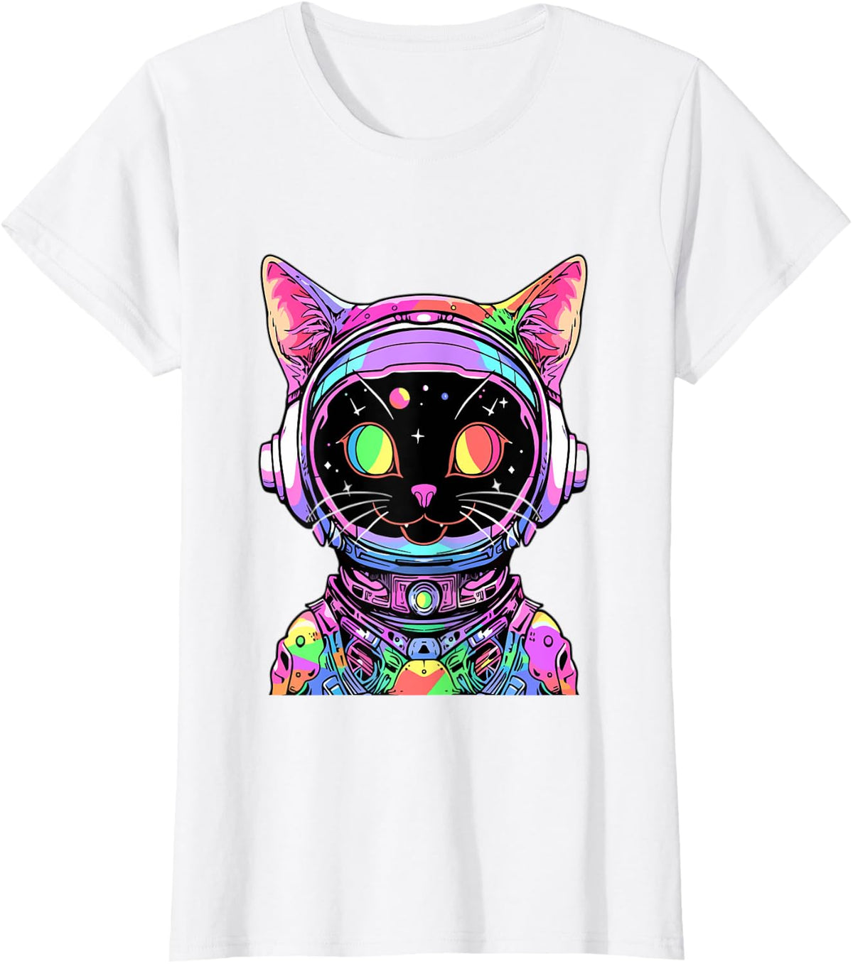 Psychedelic Astronaut Cat Electronic Music Rave T-Shirt - White