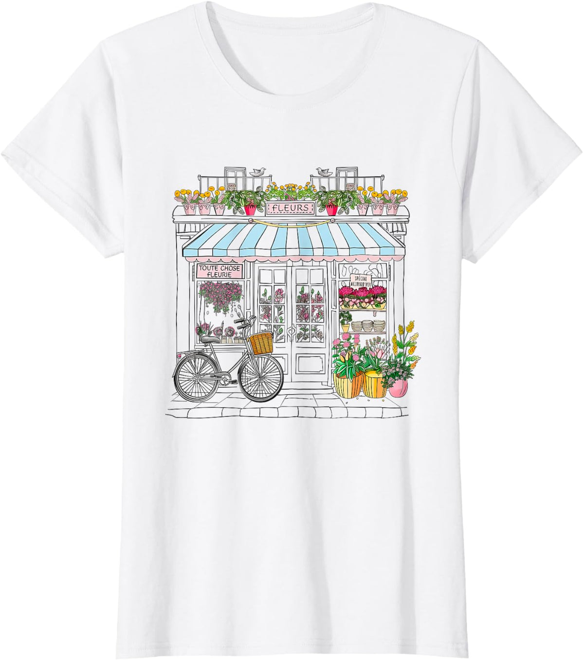 Cute French Flower Shop Paris France Women Girls Souvenir T-Shirt - White